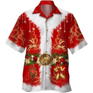 Mens Funky Hawaiian Bowling Shirts Holiday Theme Button Down Shirts Big and Tall